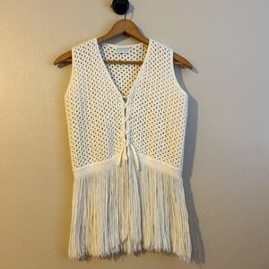 Vintage Justin Charles 100% Orlon Acrylic Crochet Vest Top With Tassels